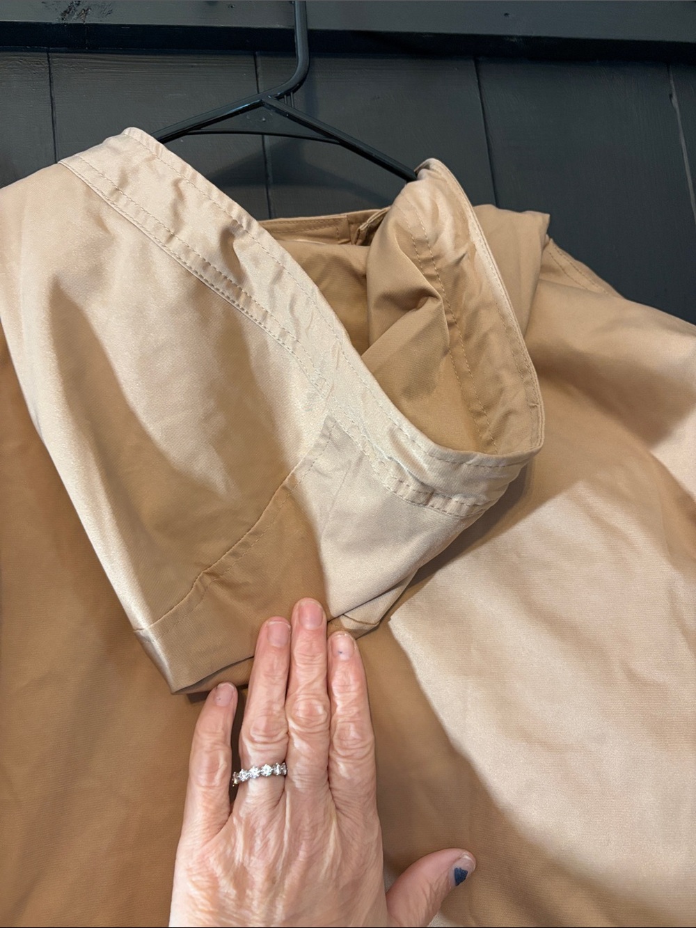 Liz Claiborne Tan Hooded Trench Coat with Teal Trim - Picture 7 of 15
